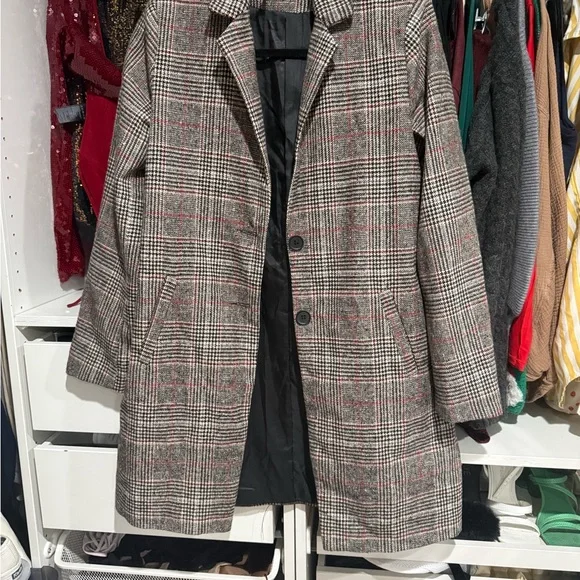 Gray Plaid Long Coat - Picture 3 of 3